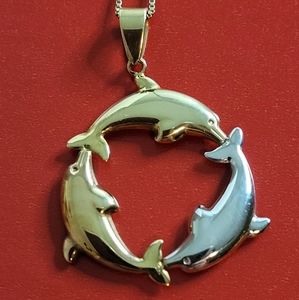 Gold/Silver Jumping Dolphin Trio 18" Necklace
